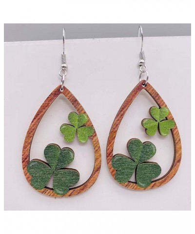 St. Patrick's Day Earrings Irish Shamrock Cute Cow Sheep Sunflower Love Heart Shape Wooden Dangle Earrings Green Leaf For Wom...