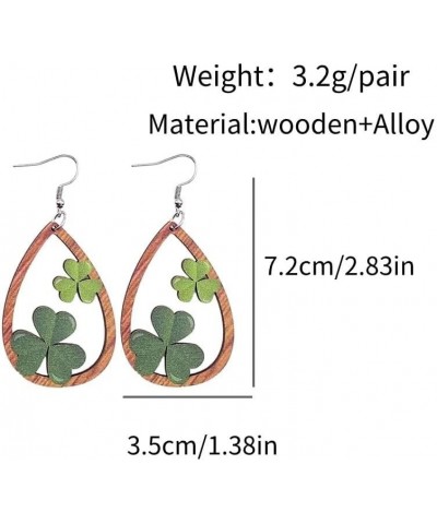 St. Patrick's Day Earrings Irish Shamrock Cute Cow Sheep Sunflower Love Heart Shape Wooden Dangle Earrings Green Leaf For Wom...