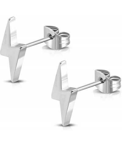 Stainless Steel Lightning Bolt Flash Thunder Button Stud Post Earrings Silver $16.52 Earrings