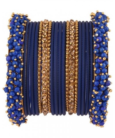 Indian Bangle Set Faux Pearls Beads Plain Velvet Bracelet Bangle Jewelry for Women Blue (Set of 20 Pcs) 2-4 $14.17 Bracelets