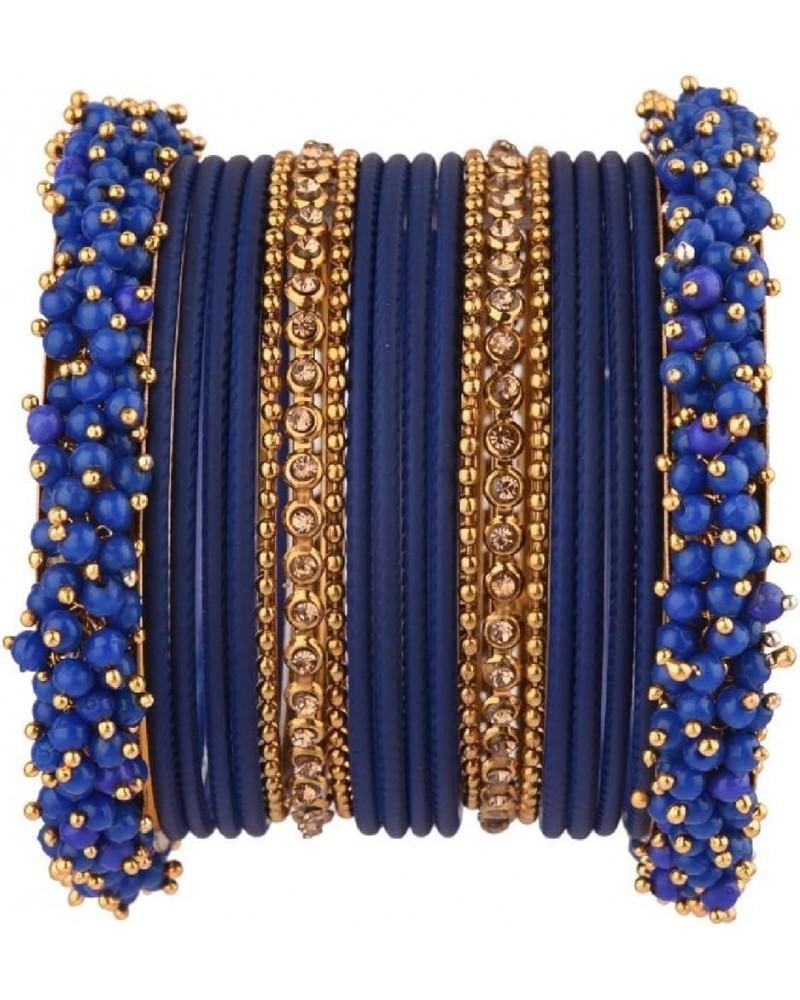 Indian Bangle Set Faux Pearls Beads Plain Velvet Bracelet Bangle Jewelry for Women Blue (Set of 20 Pcs) 2-4 $14.17 Bracelets