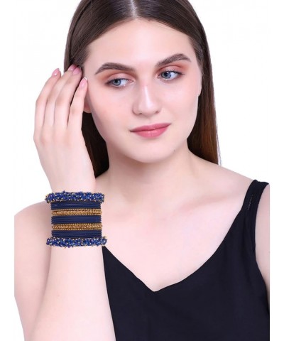 Indian Bangle Set Faux Pearls Beads Plain Velvet Bracelet Bangle Jewelry for Women Blue (Set of 20 Pcs) 2-4 $14.17 Bracelets