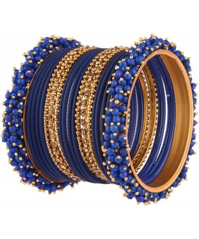 Indian Bangle Set Faux Pearls Beads Plain Velvet Bracelet Bangle Jewelry for Women Blue (Set of 20 Pcs) 2-4 $14.17 Bracelets