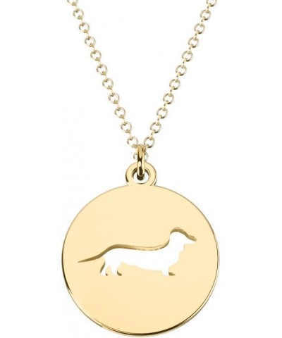 10K Gold Dashing Dachshund Cutout Disc Necklace by JEWLR 18.0 Inches Yellow Gold $86.01 Necklaces