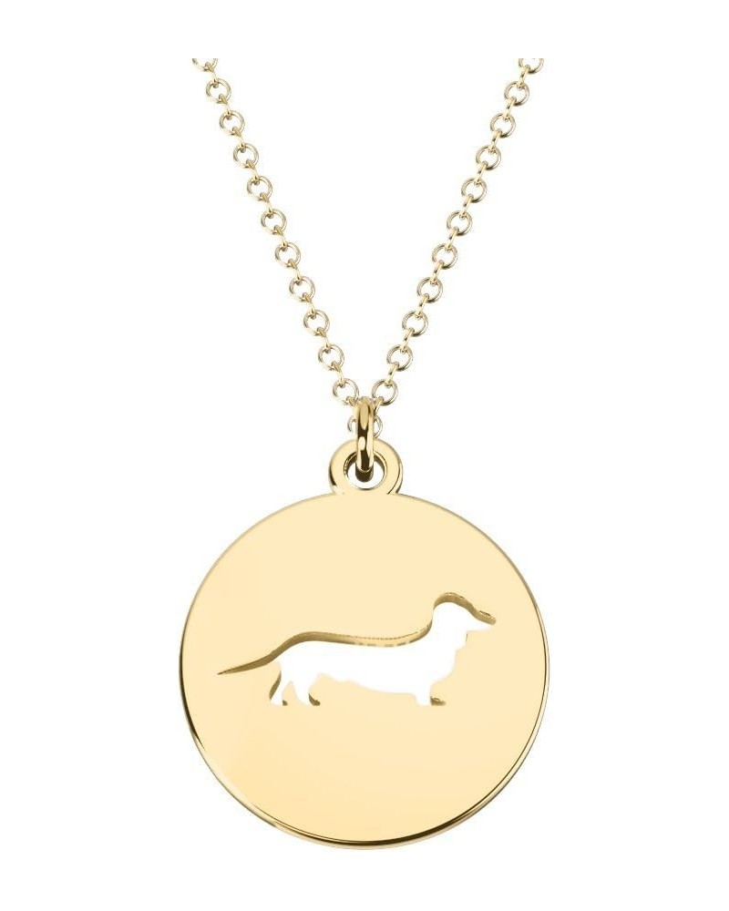 10K Gold Dashing Dachshund Cutout Disc Necklace by JEWLR 18.0 Inches Yellow Gold $86.01 Necklaces