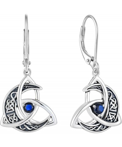 Trinity Celtic Knot Moon Leverback Earrings for Womens, 925 Sterling Silver Dangle Drop Round Gemstone Earrings, Irish Celtic...