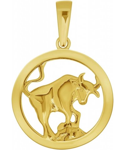 14k Yellow Gold Round Zodiac Sign Charm Horoscope Pendant (Small) Taurus $46.74 Pendants