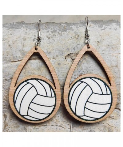 Wooden Football Basketball Volleyball Teardrop Dangle Drop Earrings For Women Girls Handmade Hollow Natural Wood Tennis Ball ...