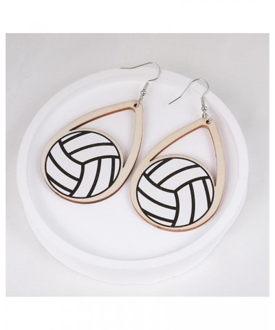 Wooden Football Basketball Volleyball Teardrop Dangle Drop Earrings For Women Girls Handmade Hollow Natural Wood Tennis Ball ...