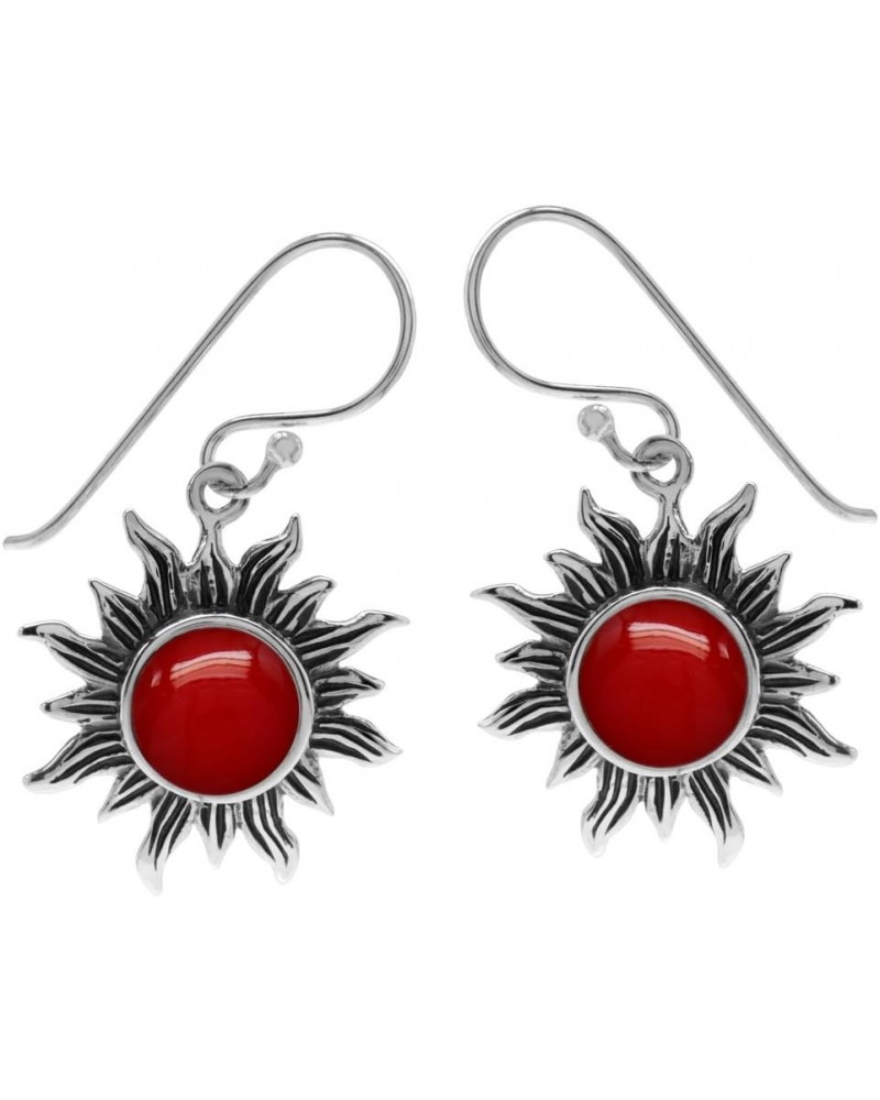 8mm Round Shape 925 Sterling Silver Sun Ray Inspired Dangle Hook Earrings Coral $13.49 Earrings