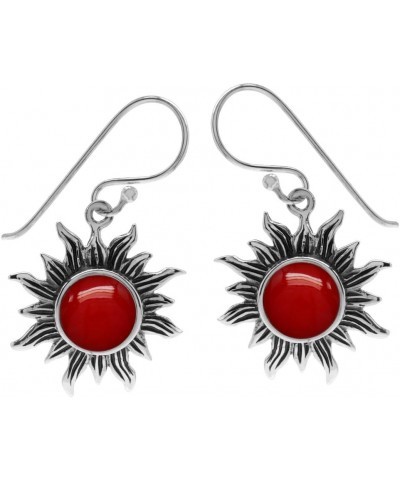 8mm Round Shape 925 Sterling Silver Sun Ray Inspired Dangle Hook Earrings Coral $13.49 Earrings