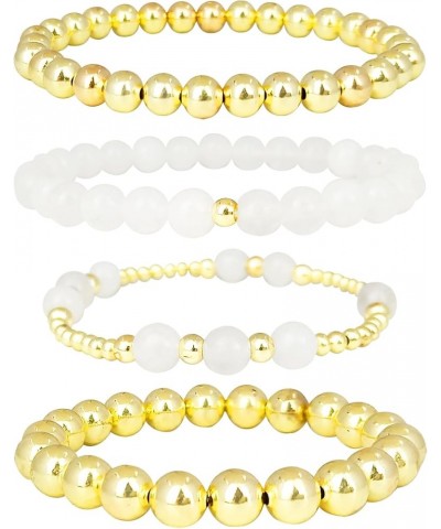 Gold Beaded Bracelets for Women Girls Natural Stone Stackable 14K Gold Plated 4-5PCS Bead Ball Stretch Bracelet Set Minimalis...