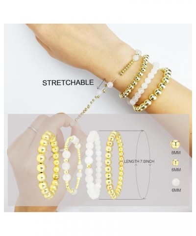 Gold Beaded Bracelets for Women Girls Natural Stone Stackable 14K Gold Plated 4-5PCS Bead Ball Stretch Bracelet Set Minimalis...