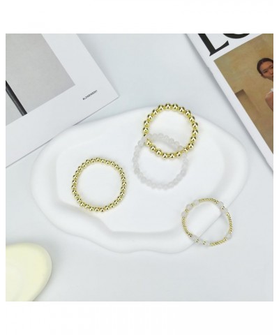 Gold Beaded Bracelets for Women Girls Natural Stone Stackable 14K Gold Plated 4-5PCS Bead Ball Stretch Bracelet Set Minimalis...