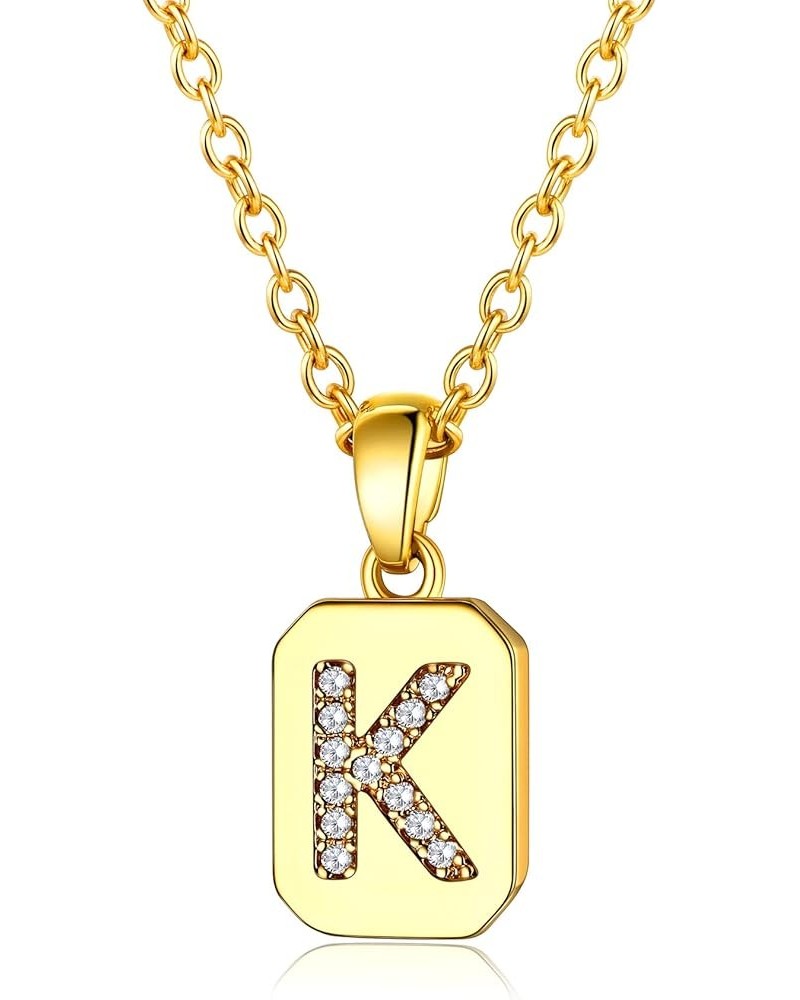 Trendy Initial Necklaces and Rings for Women Girls, Small Cute CZ Tag Letter Charm Dainty Name Statement Jewelry Gifts K gold...