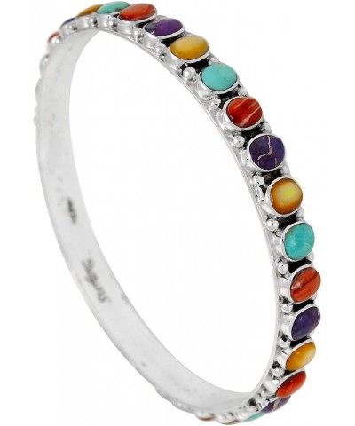 Stackable 925 Sterling Silver Bangle Bracelet Genuine Turquoise & Gemstones Multicolor $40.56 Bracelets