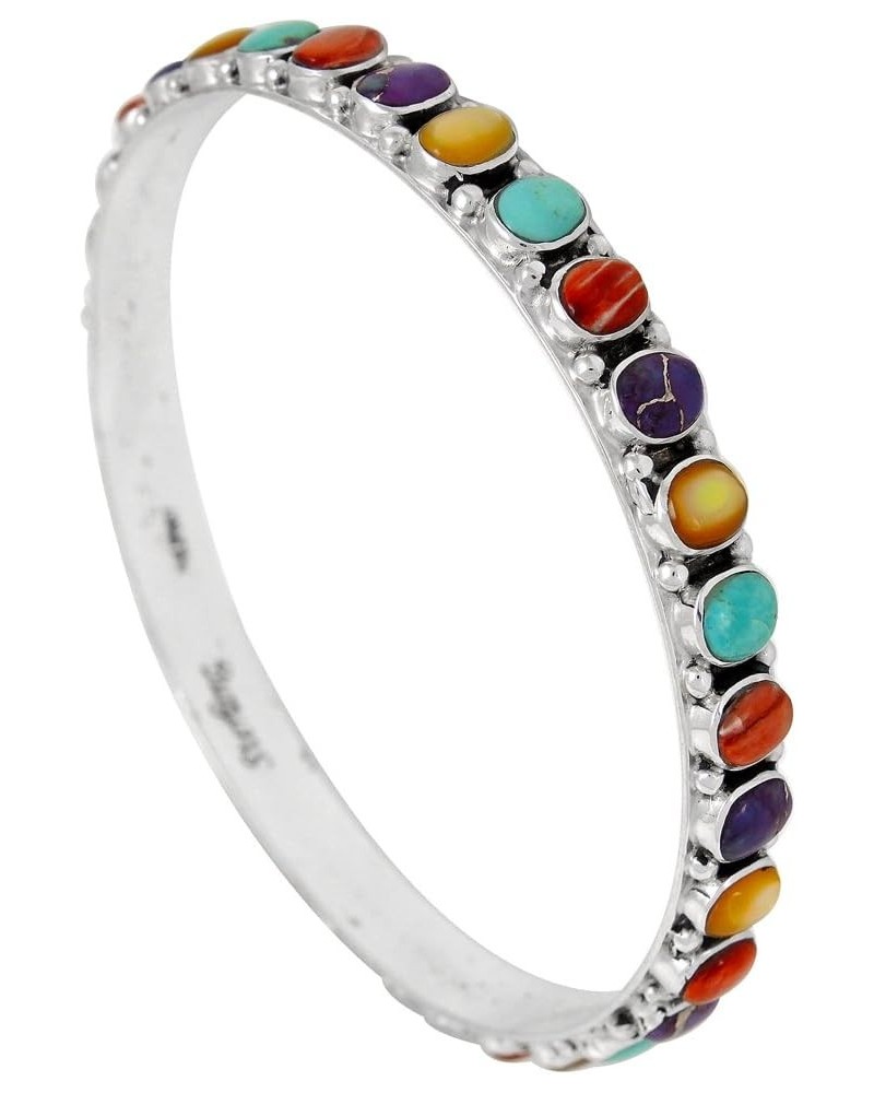 Stackable 925 Sterling Silver Bangle Bracelet Genuine Turquoise & Gemstones Multicolor $40.56 Bracelets