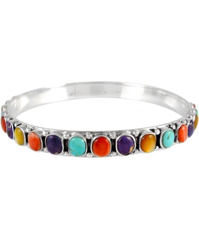 Stackable 925 Sterling Silver Bangle Bracelet Genuine Turquoise & Gemstones Multicolor $40.56 Bracelets