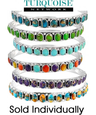 Stackable 925 Sterling Silver Bangle Bracelet Genuine Turquoise & Gemstones Multicolor $40.56 Bracelets