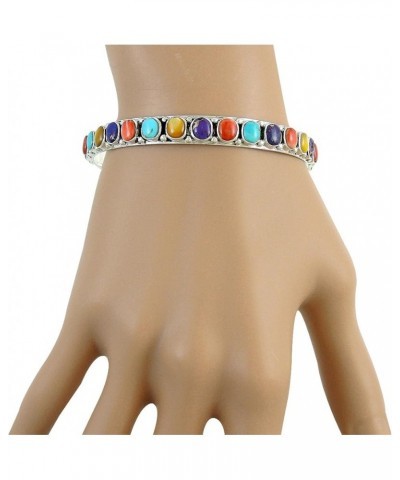 Stackable 925 Sterling Silver Bangle Bracelet Genuine Turquoise & Gemstones Multicolor $40.56 Bracelets