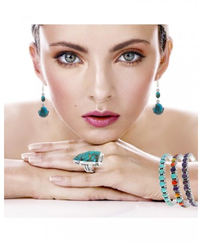 Stackable 925 Sterling Silver Bangle Bracelet Genuine Turquoise & Gemstones Multicolor $40.56 Bracelets