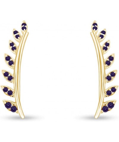 Ear Crawler Cuff Earrings 14k Yellow Gold Over Sterling Silver Climber Studs Olive Leaf Simulated-Alexandarite $29.57 Earrings