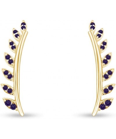 Ear Crawler Cuff Earrings 14k Yellow Gold Over Sterling Silver Climber Studs Olive Leaf Simulated-Alexandarite $29.57 Earrings