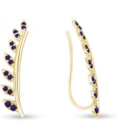 Ear Crawler Cuff Earrings 14k Yellow Gold Over Sterling Silver Climber Studs Olive Leaf Simulated-Alexandarite $29.57 Earrings