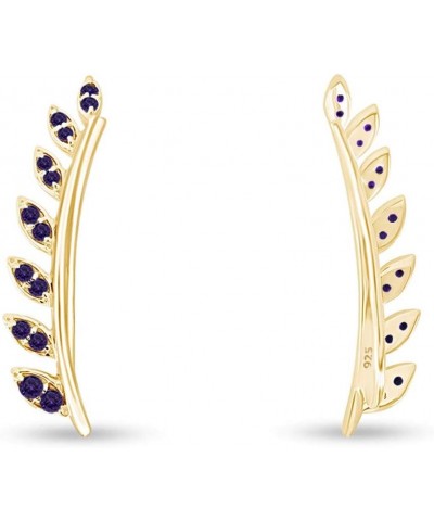 Ear Crawler Cuff Earrings 14k Yellow Gold Over Sterling Silver Climber Studs Olive Leaf Simulated-Alexandarite $29.57 Earrings