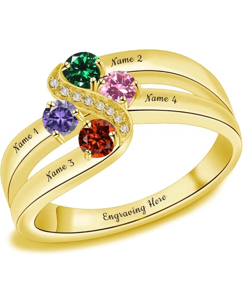 10K 14K 18K Gold Personalized Birthstones Ring Names Promise Rings for Couples Her Women Custom Names Ring Birthday Gifts 04-...