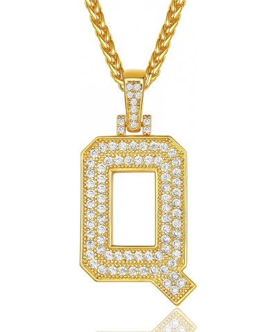 Men Cubic Zirconia 0-9 Number Pendant, Bling Initial Letter Necklace, Lucky Jewelry Necklace, Gold Plated/Silver Color-Send G...