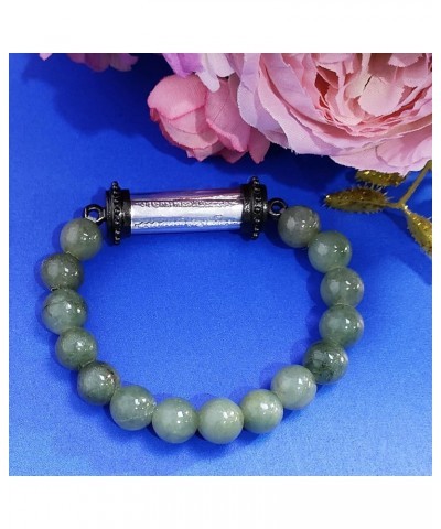 Jade Natural Green Bracelet Buddha Amulet Pendant Magic Holy for Men Women Charms Arjan Nu Kanpai Yantra 5 Rows Silver Thai B...