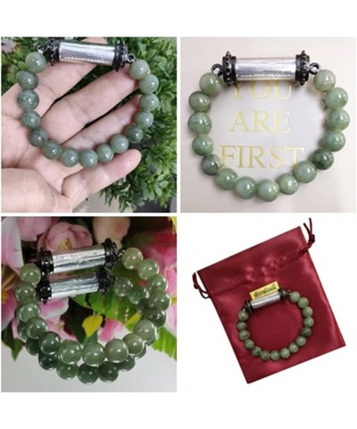 Jade Natural Green Bracelet Buddha Amulet Pendant Magic Holy for Men Women Charms Arjan Nu Kanpai Yantra 5 Rows Silver Thai B...