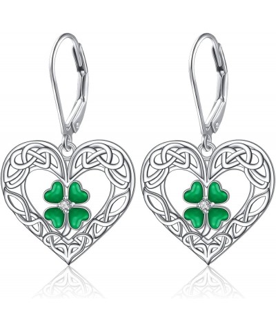 Shamrock Earrings Sterling Silver St Patrick's Day Earrings Irish Celtic Knot Four Leaf Clover Leverback Earring Jewelry Gift...