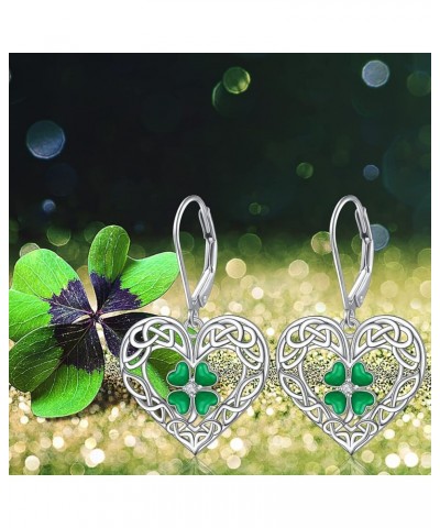 Shamrock Earrings Sterling Silver St Patrick's Day Earrings Irish Celtic Knot Four Leaf Clover Leverback Earring Jewelry Gift...