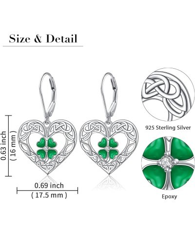 Shamrock Earrings Sterling Silver St Patrick's Day Earrings Irish Celtic Knot Four Leaf Clover Leverback Earring Jewelry Gift...