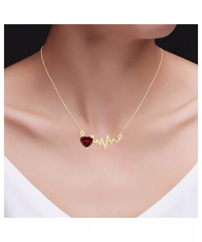 Heart Shape Simulated Birthstone Heartbeat Pendant Necklace Jewelry For Women In 14k Gold Over Sterling Silver Along With 18"...