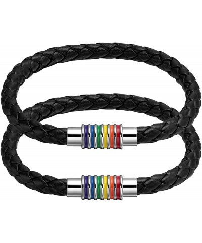 Titanium Stainless Steel Rainbow LGBT Pride Bracelet Handmade Braided LGBTQ Pride Bracelets PU Leather Weave Plaited Wristban...