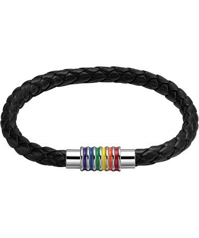 Titanium Stainless Steel Rainbow LGBT Pride Bracelet Handmade Braided LGBTQ Pride Bracelets PU Leather Weave Plaited Wristban...