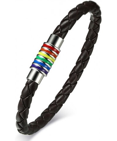 Titanium Stainless Steel Rainbow LGBT Pride Bracelet Handmade Braided LGBTQ Pride Bracelets PU Leather Weave Plaited Wristban...