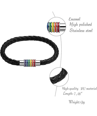 Titanium Stainless Steel Rainbow LGBT Pride Bracelet Handmade Braided LGBTQ Pride Bracelets PU Leather Weave Plaited Wristban...