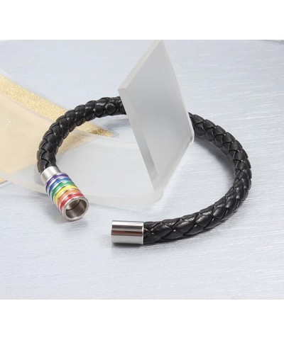 Titanium Stainless Steel Rainbow LGBT Pride Bracelet Handmade Braided LGBTQ Pride Bracelets PU Leather Weave Plaited Wristban...