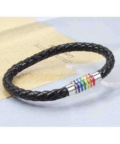 Titanium Stainless Steel Rainbow LGBT Pride Bracelet Handmade Braided LGBTQ Pride Bracelets PU Leather Weave Plaited Wristban...