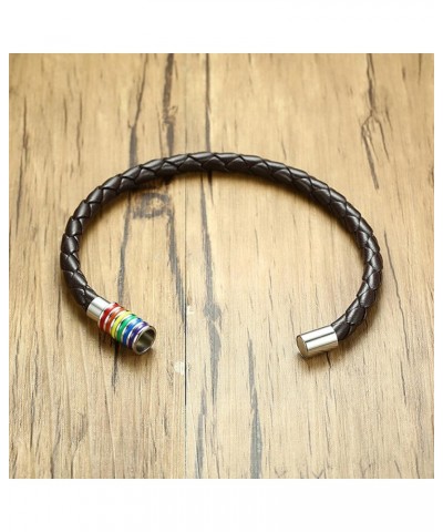 Titanium Stainless Steel Rainbow LGBT Pride Bracelet Handmade Braided LGBTQ Pride Bracelets PU Leather Weave Plaited Wristban...