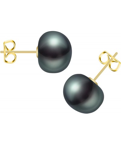 Freshwater Real Pearl Stud Earrings Quality Pearl Earrings for Women 11.0-12.0mm Black-Gold $19.40 Others