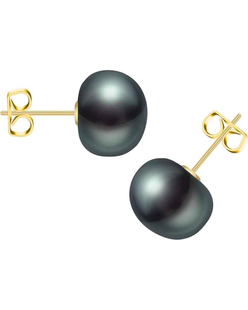 Freshwater Real Pearl Stud Earrings Quality Pearl Earrings for Women 11.0-12.0mm Black-Gold $19.40 Others