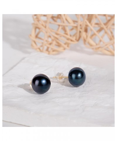 Freshwater Real Pearl Stud Earrings Quality Pearl Earrings for Women 11.0-12.0mm Black-Gold $19.40 Others