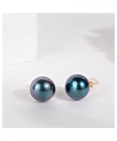 Freshwater Real Pearl Stud Earrings Quality Pearl Earrings for Women 11.0-12.0mm Black-Gold $19.40 Others