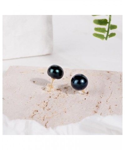 Freshwater Real Pearl Stud Earrings Quality Pearl Earrings for Women 11.0-12.0mm Black-Gold $19.40 Others