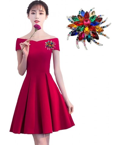 Women's Austrian Crystal Brooch Wedding Flower Leaf Bouquet Brooch 2-Red Multicolor $9.53 Others